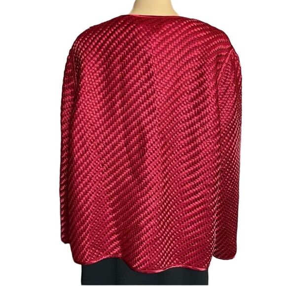 Chico’s Red Satin Travelers Open Front Basket Weave Boxy Jacket Topper 1 M - Picture 9 of 12